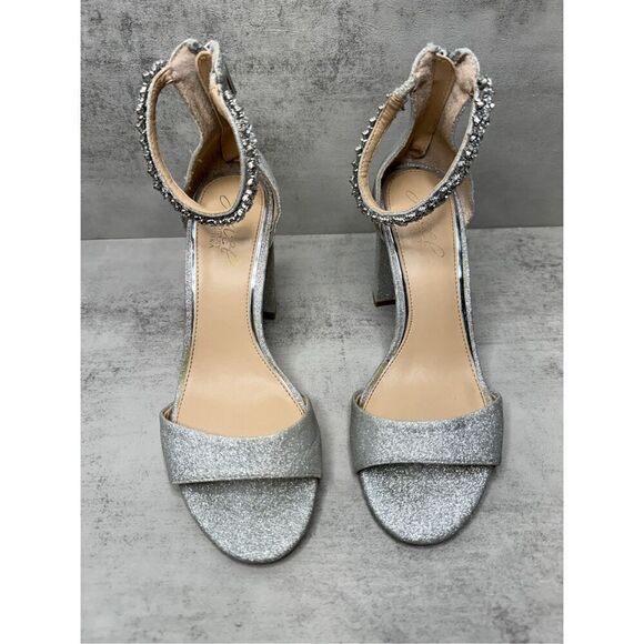 Badgley Mischka Jewel Sandals Womens Size‎ 7 Silver Ankle Strap Embellished - Picture 6 of 12